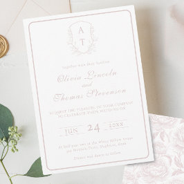 Crest Monogram Blush Roze Huwelijksuitnodiging
