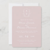 Crest Monogram Blush Roze Huwelijksuitnodiging Kaart (Voorkant)