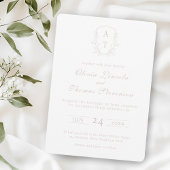 Crest Monogram Blush Roze Huwelijksuitnodiging Kaart