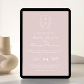 Crest Monogram Blush Roze Huwelijksuitnodiging Kaart