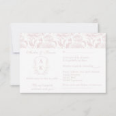 Crest Monogram Blush Roze Trouwlandschap RSVP Kaartje (Voorkant)
