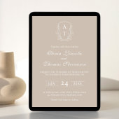 Crest Monogram Bord Taupe Huwelijksuitnodiging Kaart