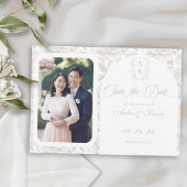 Crest Monogram Bord Taupe Script Foto Save The Date