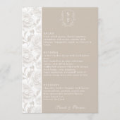 Crest Monogram Bord Taupe Wedding Menu Kaart (Voorkant)