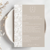 Crest Monogram Bord Taupe Wedding Menu Kaart