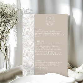 Crest Monogram Bord Taupe Wedding Menu Kaart