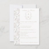 Crest Monogram Bord Taupe Wedding RSVP Kaartje (Voorkant)