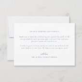 Crest Monogram Botanisch Blauw Huwelijk Bedankkaart (Achterkant)