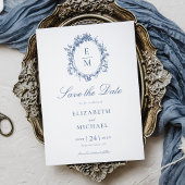  Crest Monogram Botanisch Blauw Huwelijk Save The Date