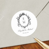 Crest Monogram Botanische bruiloft Ronde Sticker