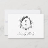 Crest Monogram Botanische bruiloft RSVP Kaartje (Voorkant)