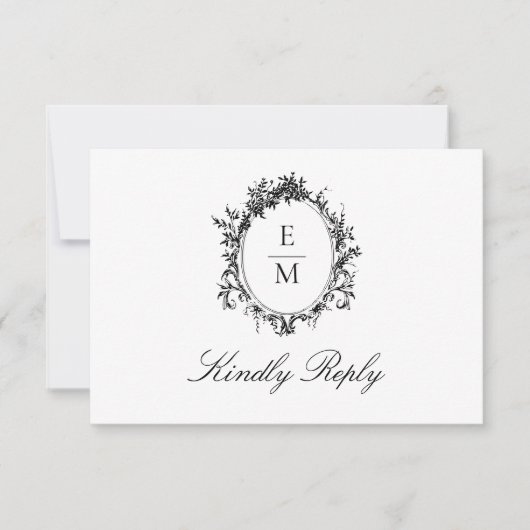  Crest Monogram Botanische bruiloft RSVP Kaartje (Voorkant)