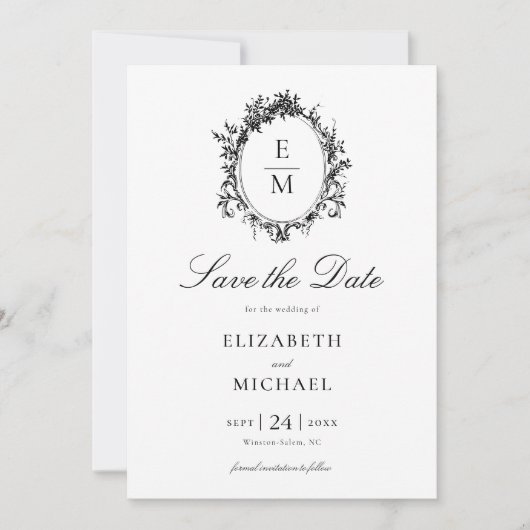 Crest Monogram Botanische bruiloft Save The Date (Voorkant)