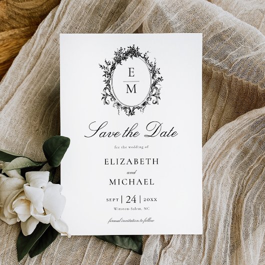 Crest Monogram Botanische bruiloft Save The Date