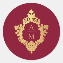 Crest Monogram Bourgogne Faux Gold Vintage Huwelij