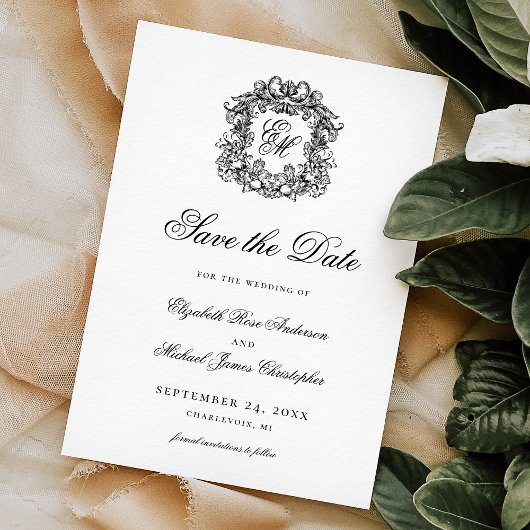Crest Monogram bruiloft Save The Date