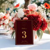 Crest Monogram Burgundy Gold Wedding Table Number Kaart
