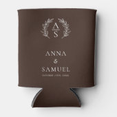 Crest Monogram Chocolade Bruin en Witte Huwelijk Blikjeskoeler (Voorkant)