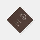 Crest Monogram Chocolade Bruin en Witte Trouw Servet (Hoek)