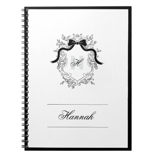 Crest Monogram Coquette Boog Naam Initialen Notitieboek (Voorkant)