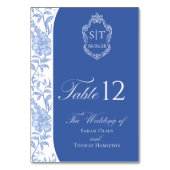 Crest Monogram Delft Blue Floral Script Kaart (Voorkant)