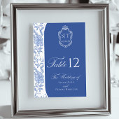 Crest Monogram Delft Blue Floral Script Kaart