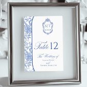 Crest Monogram Delft Blue Floral Script Kaart