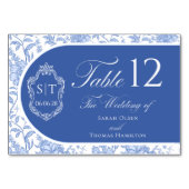 Crest Monogram Delft Blue Floral Script Kaart (Voorkant)