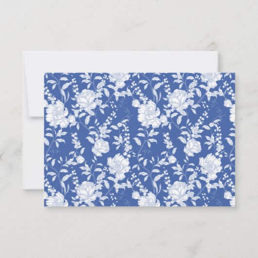 Crest Monogram Delft Blue Floral Script RSVP Kaartje (Achterkant)