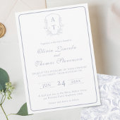 Crest Monogram Deusty Blue Wedding Invitation