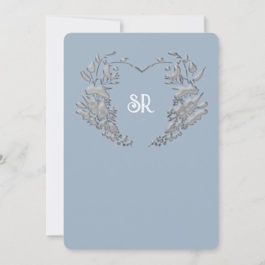 Crest Monogram Deusty Blue Wedding Invitation Kaart (Achterkant)