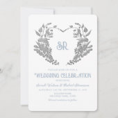 Crest Monogram Deusty Blue Wedding Invitation Kaart (Voorkant)