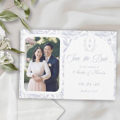 Crest Monogram Dusty Blue Script Foto Save The Date