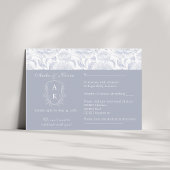 Crest Monogram Dusty Blue Wedding landschap RSVP Kaartje