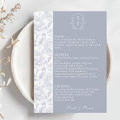 Crest Monogram Dusty Blue Wedding Menu Kaart