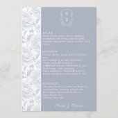 Crest Monogram Dusty Blue Wedding Menu Kaart (Voorkant)