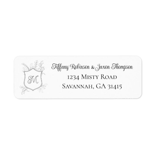 Crest Monogram Foliage Black and White Address Etiket (Voorkant)