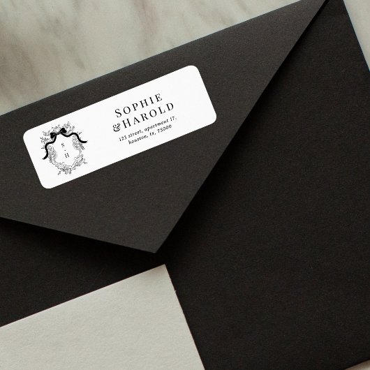 Crest Monogram Franse bruiloft retour adres Etiket