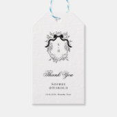 Crest Monogram Franse strik lint bruiloft Dank u Cadeaulabel (Voorkant)