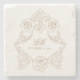 Crest Monogram Golden Brown Wedding Logo Stenen Onderzetter