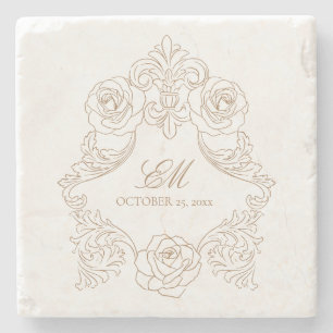  Crest Monogram Golden Brown Wedding Logo Stenen Onderzetter