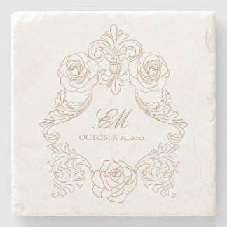 Crest Monogram Golden Brown Wedding Logo Stenen Onderzetter