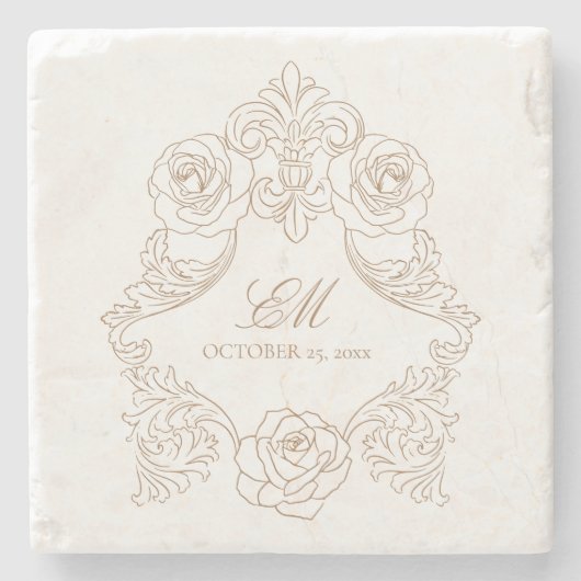  Crest Monogram Golden Brown Wedding Logo Stenen Onderzetter (Voorkant)