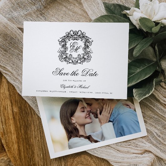   Crest Monogram Huwelijksfoto Save The Date