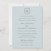 Crest Monogram Initialen Dusty Blue Formal Wedding Kaart (Voorkant)