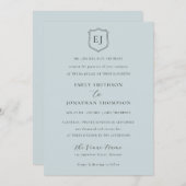 Crest Monogram Initialen Dusty Blue Formal Wedding Kaart (Voorkant / Achterkant)