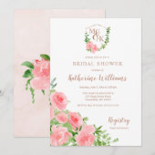 Crest Monogram Initialen Roze Roos Vrijgezellenfee Kaart (Voorkant / Achterkant)