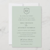 Crest Monogram Initialen Sage Green Formal Wedding Kaart (Voorkant)