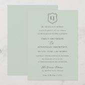 Crest Monogram Initialen Sage Green Formal Wedding Kaart (Voorkant / Achterkant)