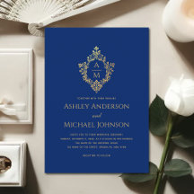 Crest Monogram Koninklijk Blauw Nep Goud Folie Bru